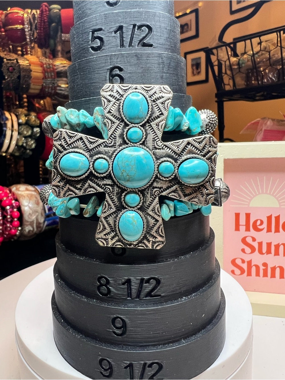 Turquoise Cross Statement Cuff Bracelet - Unbranded